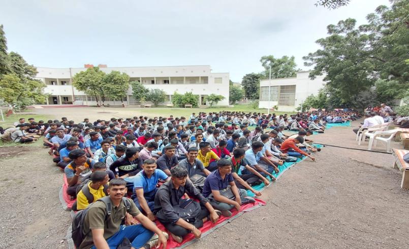 Student assembly at college grounds